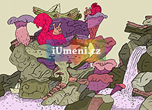 Veverky s lodí u vodopádu - obrázek