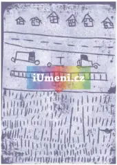 U pole - linoryt modrý - obrázek